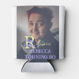 Porta-lata 80 de aniversário da foto adicione nome data roxo 