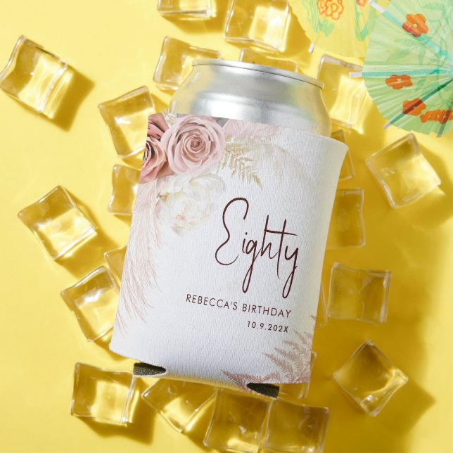 Porta-lata 80 Floral Birthday Pampas Grass Personalizado (Verão in situ)