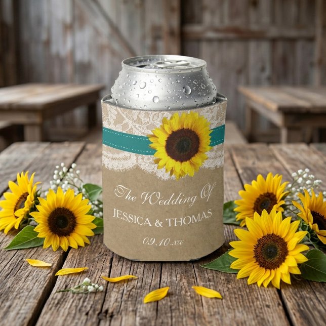 Porta-lata A Coleção de Casamento de Girassol da Rustic Kraft (Criador carregado)