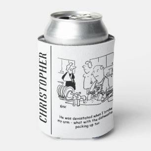 Porta-lata A mulher quebrou o braço então o homem lava prat