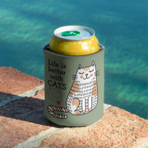 Porta-lata A Vida é Melhor Com Gatos Doodle