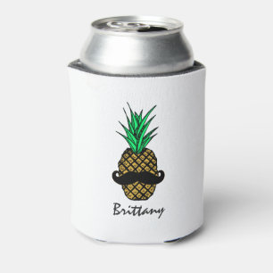 Porta-lata Abacaxi tropical engraçado com monograma do bigod