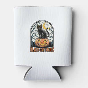 Porta-lata Abóbora de Gato Preto Gravura de Halloween Vintage