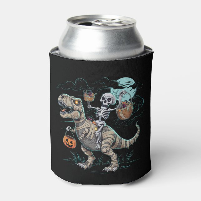 Porta-lata Abóbora de Halloween com Esqueleto Montando Dinoss (Can Front)
