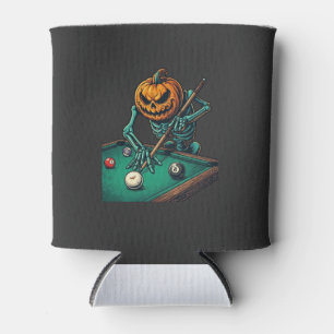 Porta-lata Abóbora de Halloween Esqueleto Jogando Bilhar