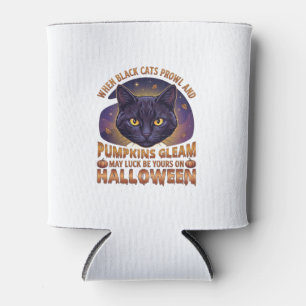Porta-lata Abóboras Brilham Gato Preto do Halloween Folhas Ca