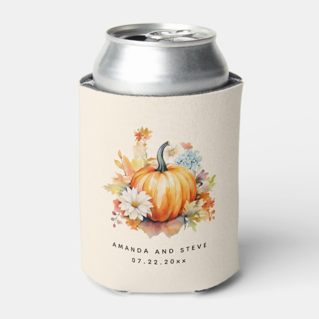 Porta-lata Abóboras Laranja e Flores Casamento de Outono (Can Front)