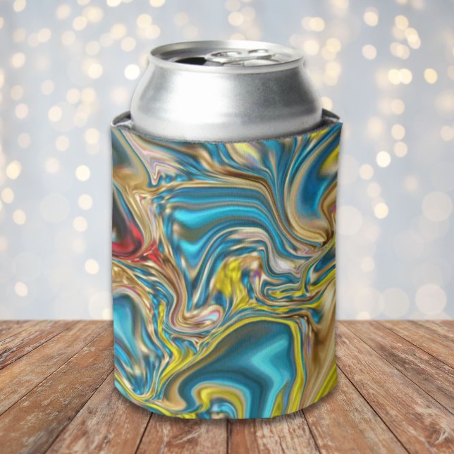 Porta-lata abstrato marble espirra azul-azul-turquesa-lacrime (abstract marble swirls yellow teal turquoise blue can cooler)