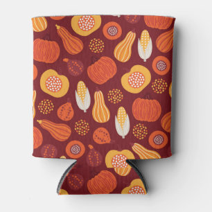 Porta-lata Ação de Graças Pumpkin Brown Seamless Pattern.