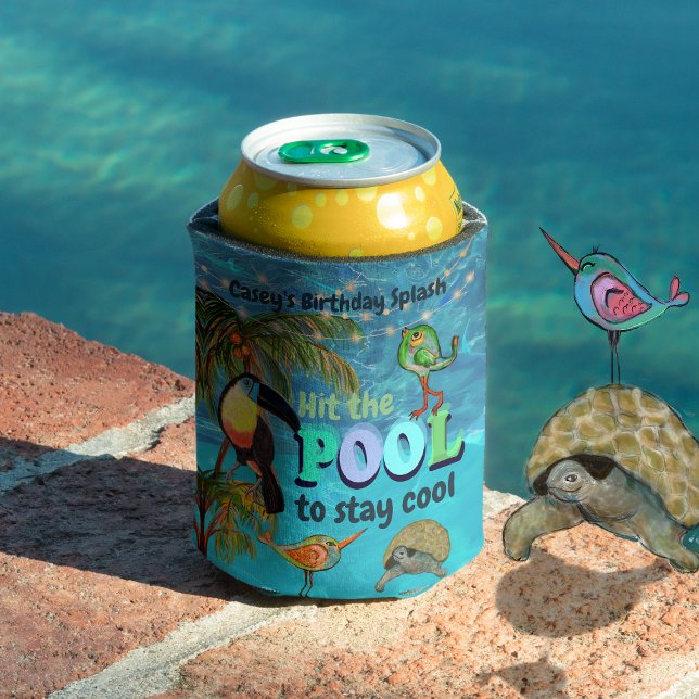 Porta-lata Acerte a Piscina de ficar Legal Aniversário Person (Hit the Pool to stay Cool Birthday Personalized Can Cooler  Front
)