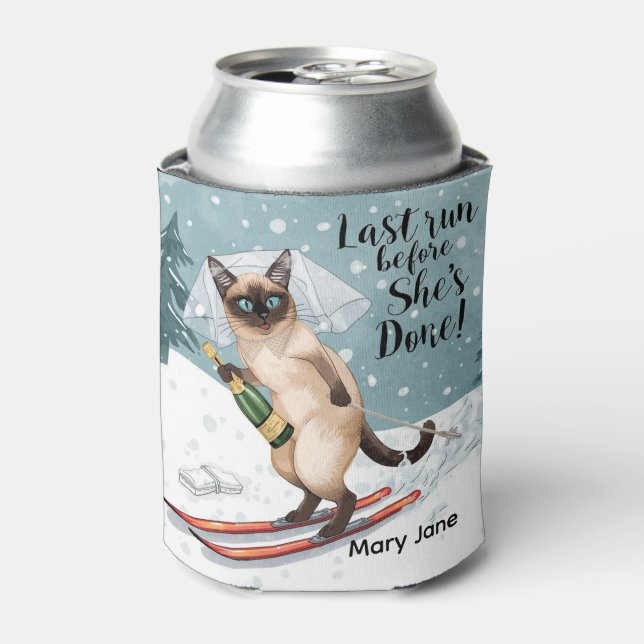 Porta-lata Adesivo de Despedida de Solteira de Esqui Noiva na (Can Front)