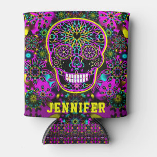 Porta-lata Adicionar nome Neon Sugar Skull Trabalho de arte
