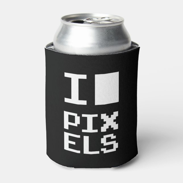 Porta-lata Adoro Pixels, design de geek, arte de pixel (Can Front)