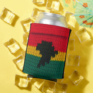 Porta-lata África Mapa negro vermelho Dourado crochê verde