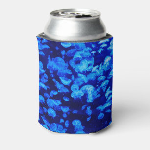 Porta-lata Água-viva legal azul-elétrica no mar azul profundo