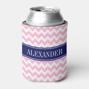 Porta-lata Algodão Doce Rosa Branco Chevron Azul Nome Monogra