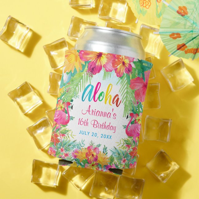 Porta-lata Aloha Luau Tropical Flamingo Birthday (Verão in situ)