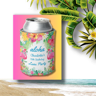 Porta-lata Aloha Luau Tropical Flamingo Floral Azul