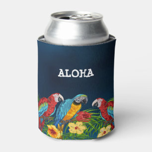 Porta-lata Aloha pássaros tropicais papagaios folhas de palm