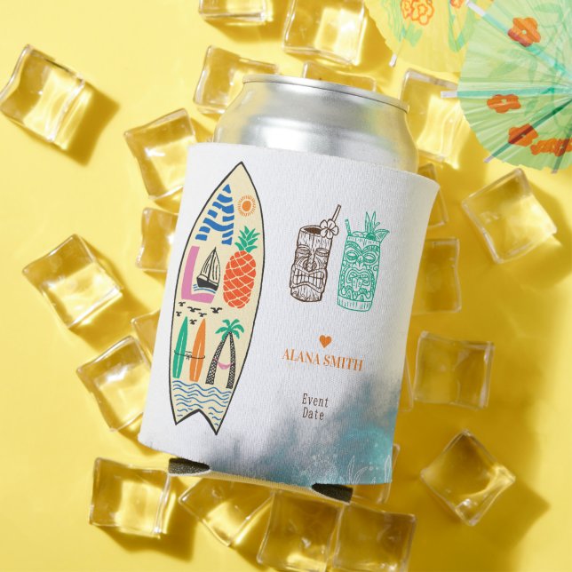 Porta-lata Aloha TIKI Surfboard Tropical Luau Partido Havaian (Verão in situ)