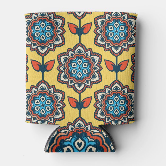 Porta-lata Amarelo Brilhante Ornamental: Decoração sem costur (Frente)