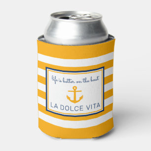 Porta-lata Amarelo e azul náutico A vida é melhor no barco