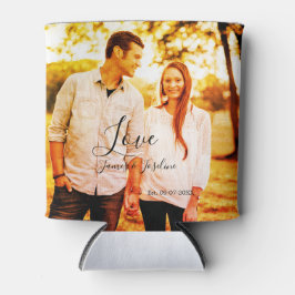 Porta-lata Ame o nome da adição de fotos. Casal de casamento 