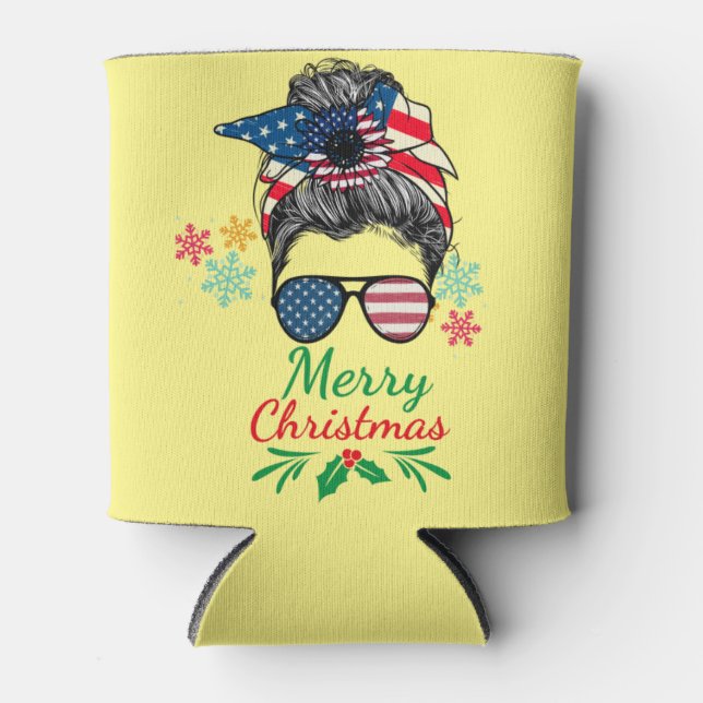 Porta-lata American Messy Bun Christmas Cooler (Frente)