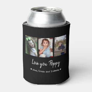 Porta-lata Amo Você Poppy 3 Foto Collage Preto Personalizado