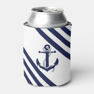Porta-lata Âncora azul marinho náutica com faixa azul/corda