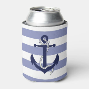 Porta-lata Âncora azul marinho náutica com faixa azul/corda
