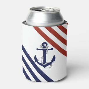 Porta-lata Âncora/corda azul de marinho náutico, faixa verm