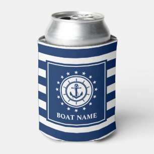 Porta-lata Âncora Náutica Corda Azul Listrada Nome do Barco E