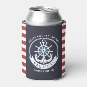 Porta-lata Âncora Náutica,Roda, Azul-Marinho,Stripes Vermel