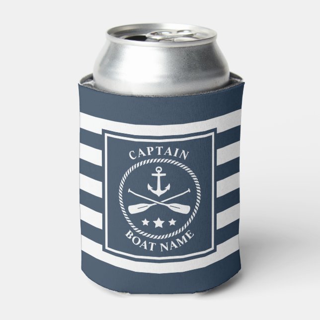 Porta-lata Ângulo Náutico Oar Capitão Boat Nome Blue Stripe (Can Front)