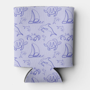 Porta-lata Animais marinhos e padrão de desenho de uma linha