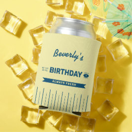 Porta-lata Aniversário Azul Amarelo Personalizado Retro Mante