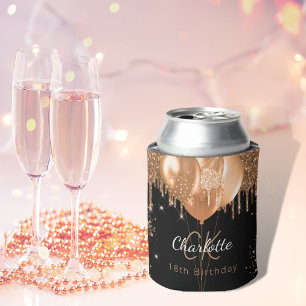 Porta-lata Aniversário Balões de ouro preto Nome monograma