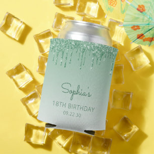 Porta-lata Aniversário de 18 anos com Brilho Verde Personaliz