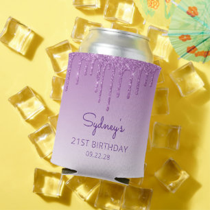 Porta-lata Aniversário de 21 anos com Brilho Roxo Personaliza