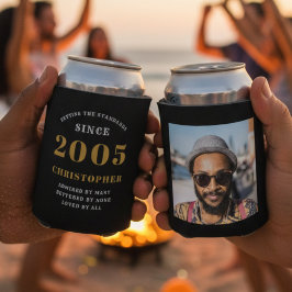 Porta-lata Aniversário de 21 anos Preto Dourado Com Foto