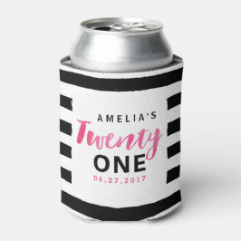 Porta-lata Aniversário de 21 anos rosa-preto-e-branco
