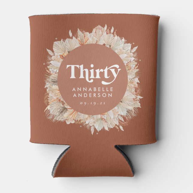 Porta-lata Aniversário de 30 anos de erva-de-pampas moderna (Frente)