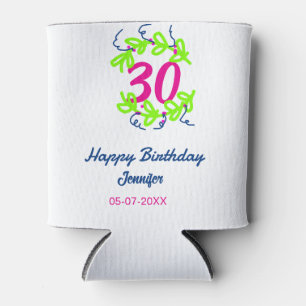 Porta-lata aniversário de 30 anos verde azul wreath name date