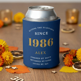 Porta-lata Aniversário de 40 anos Nome 1986 Azul Dourado Eleg