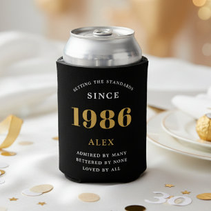 Porta-lata Aniversário de 40 anos Nome 1986 Preto Dourado Ele