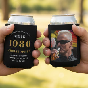 Porta-lata aniversário de 40 anos preto Dourado com foto