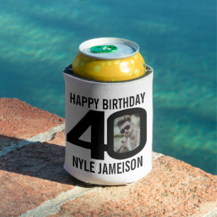 Porta-lata aniversário de 40 anos preto e branco duas fotos M