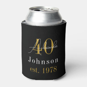 Porta-lata Aniversário de 40 anos preto personalizado Dourado