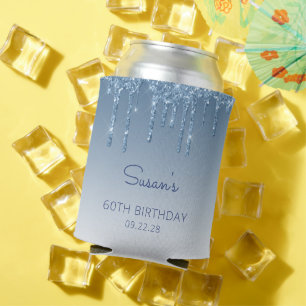 Porta-lata Aniversário de 60 anos com Brilho Azul Personaliza